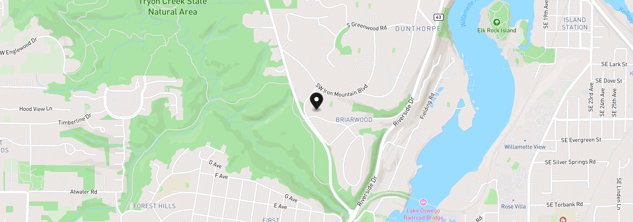 Map showing the location of 1261 SW Underhill Rd, Portland, OR 97219