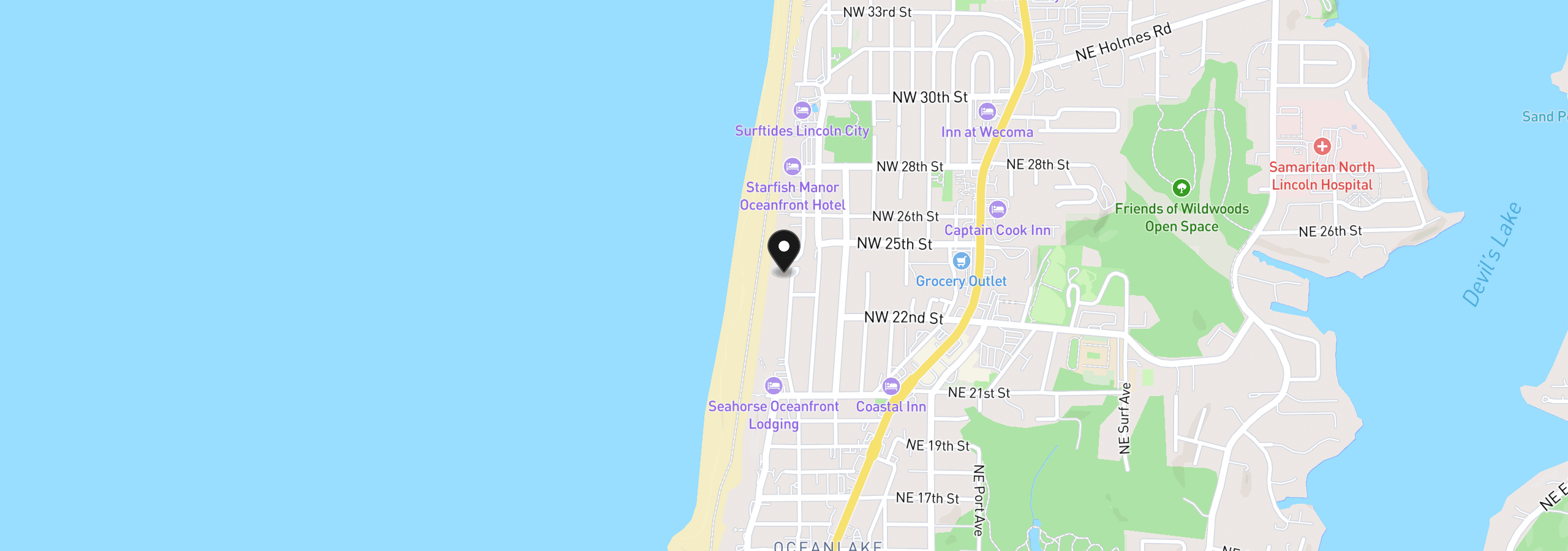Map showing the location of 2335 NW Inlet Ave 7, Lincoln City, OR 97367