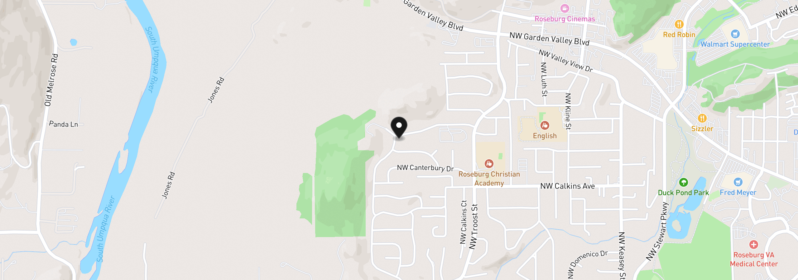 Map showing the location of 1715 NW Avery St, Roseburg, OR 97471