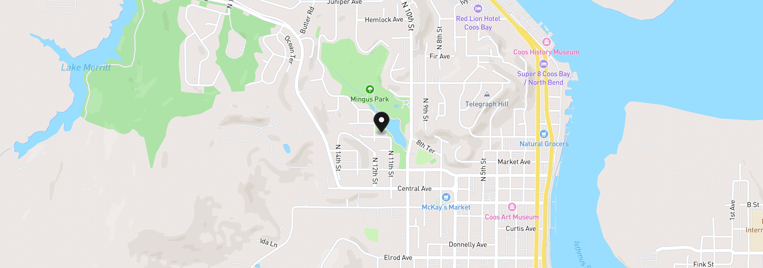 Map showing the location of 1154 Park Ave, Coos Bay, OR 97420
