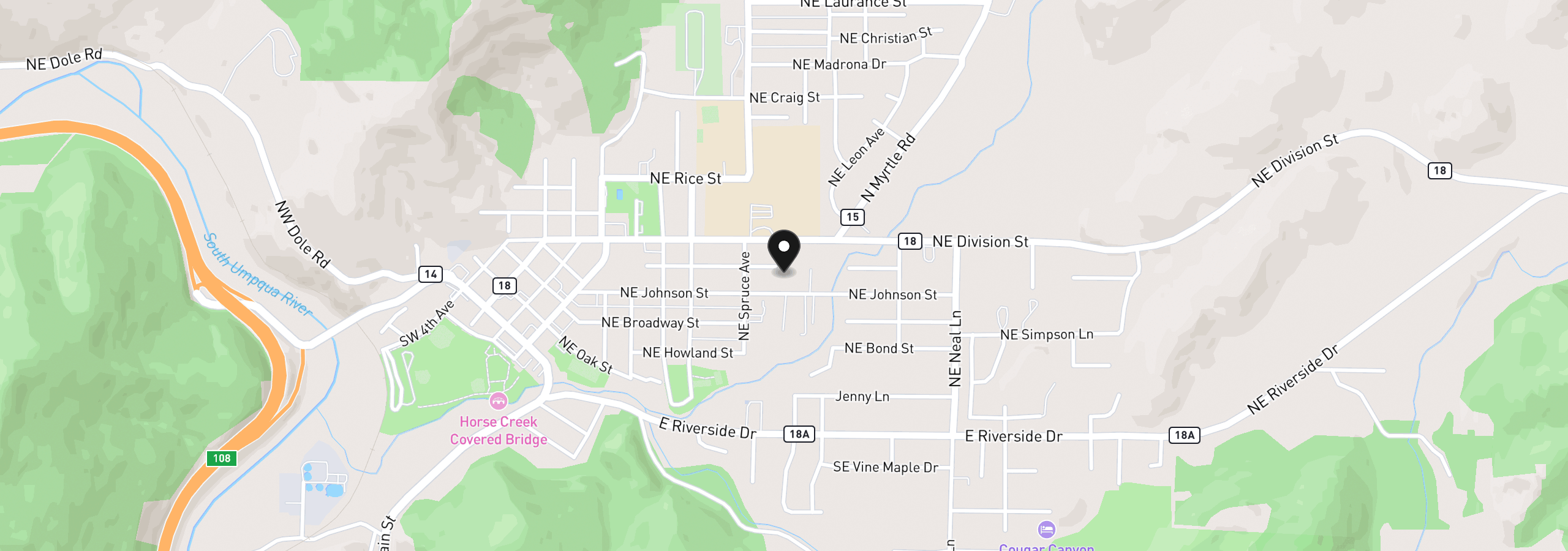 Map showing the location of 674 NE Waite St, Myrtle Creek, OR 97457