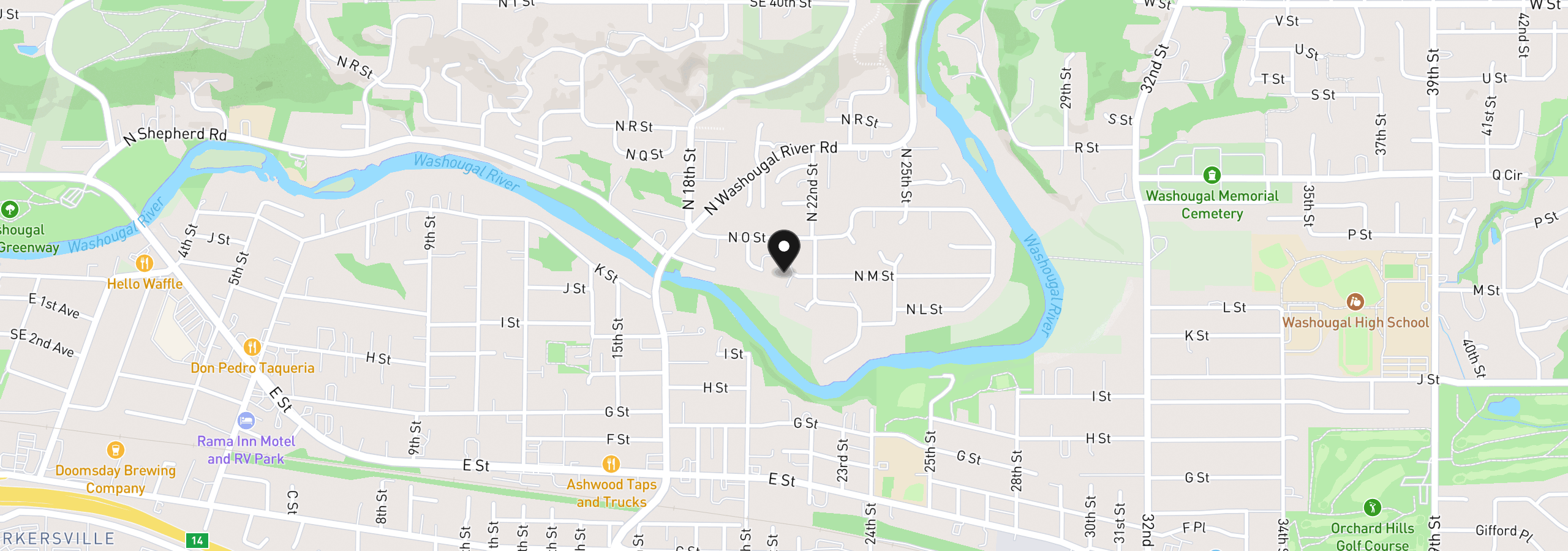Map showing the location of 2105 N M Ct, Washougal, Wa 98671