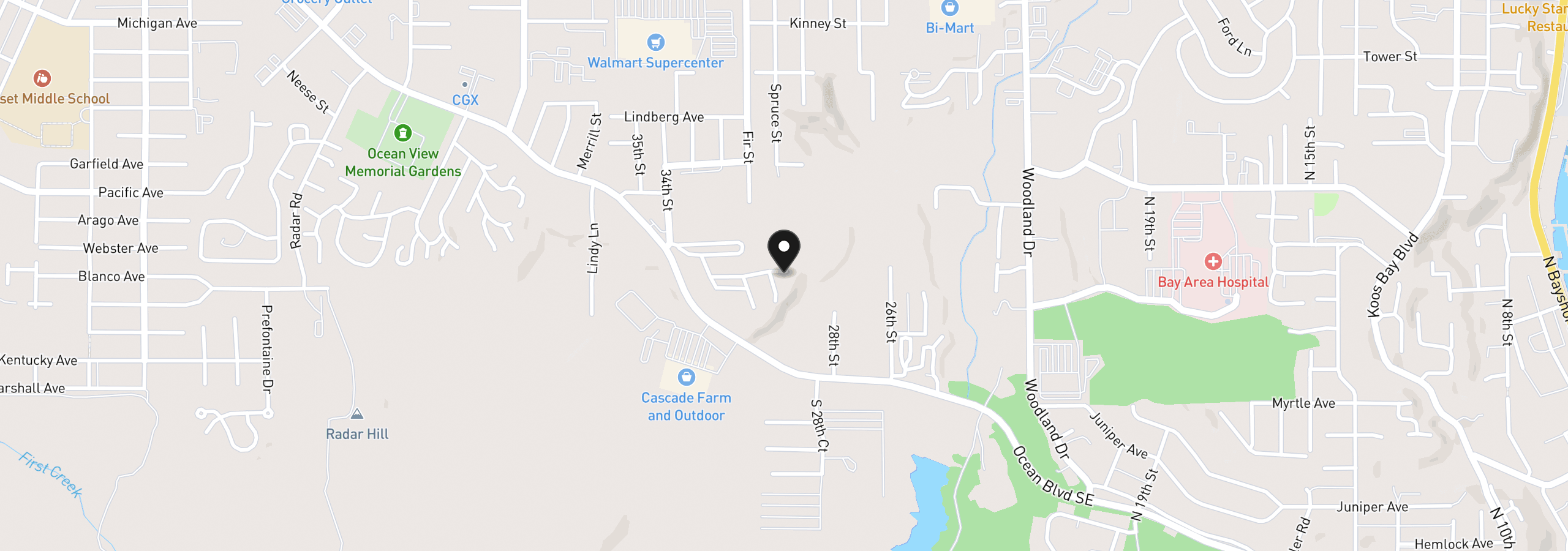 Map showing the location of 3195 Sandpiper Dr, Coos Bay, OR 97420