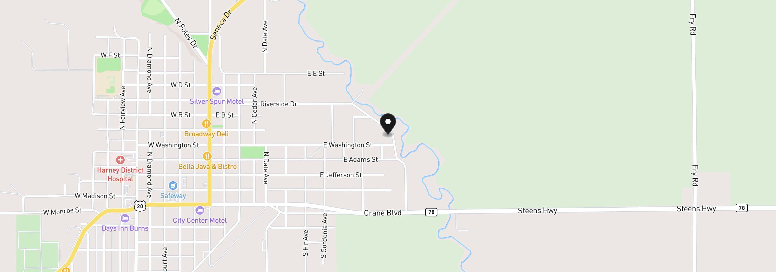 Map showing the location of 476 N Koa Ave, Burns, OR 97720