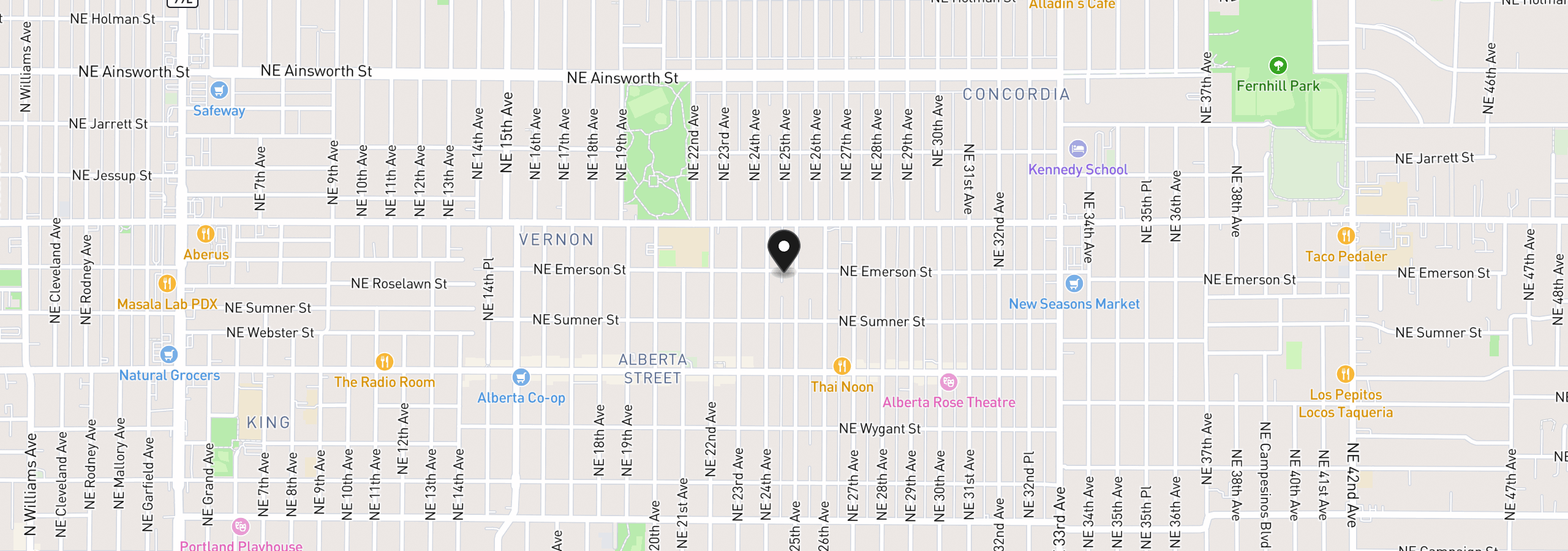 Map showing the location of 2426 NE Emerson St, Portland, OR 97211