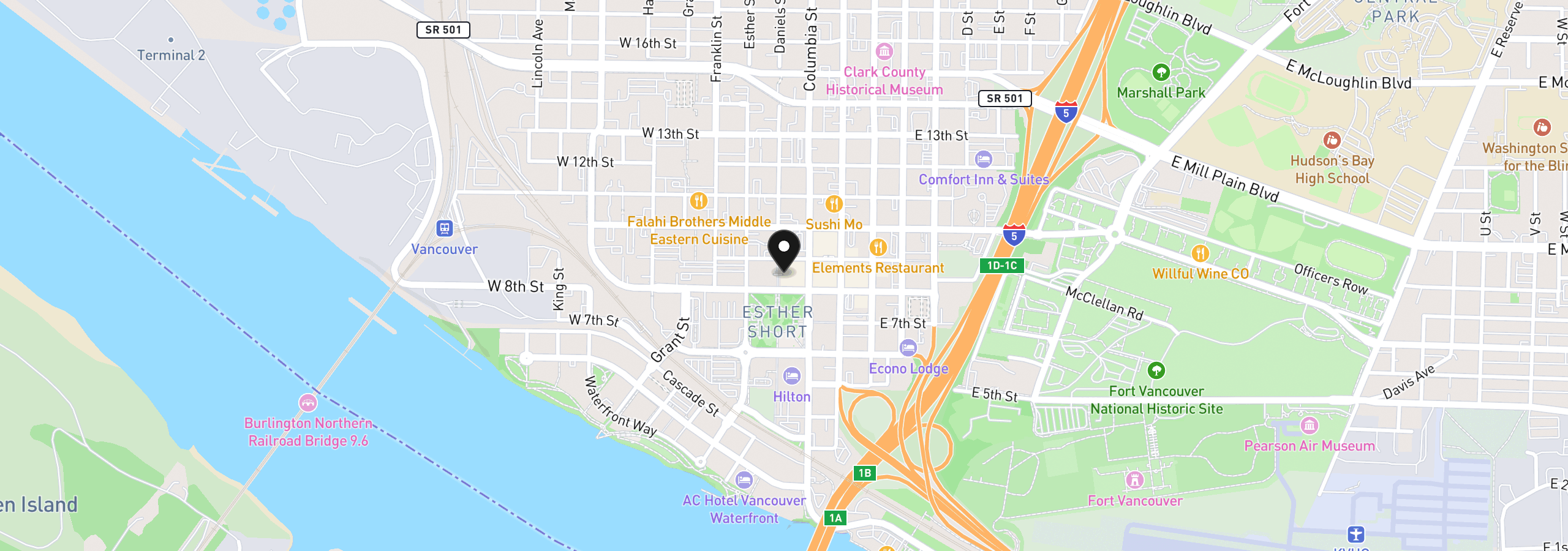 Map showing the location of 300 W 8th St 324, Vancouver, Wa 98660