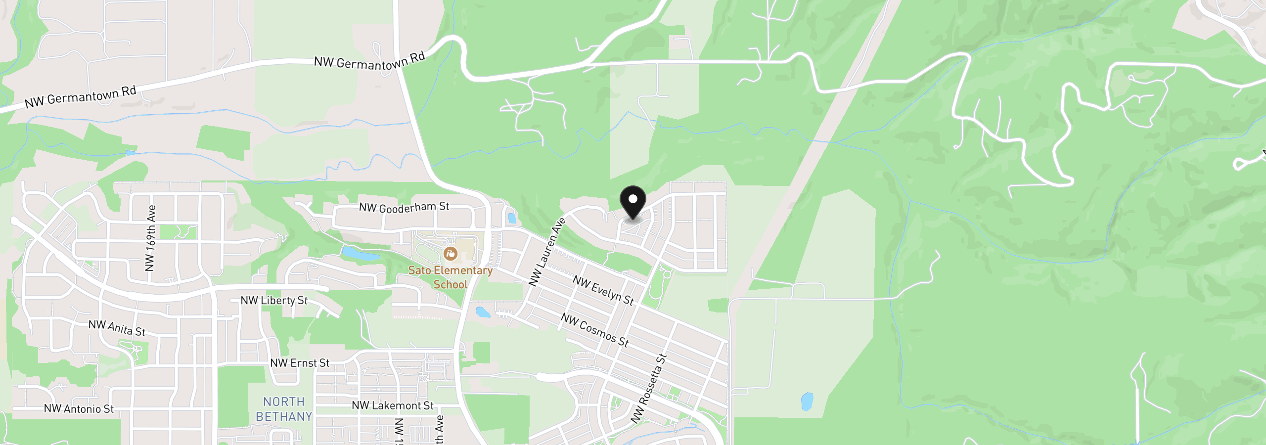 Map showing the location of 14896 NW Minda St, Portland, OR 97229