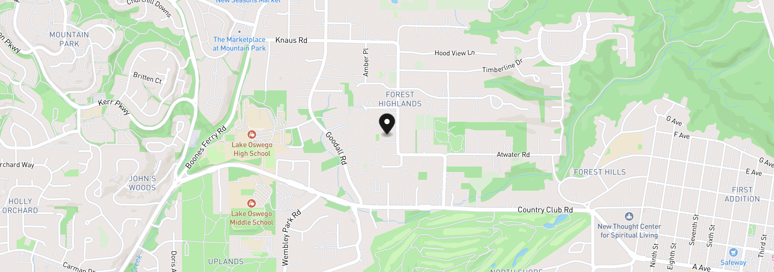 Map showing the location of 13501 Knaus Rd, Lake Oswego, OR 97034
