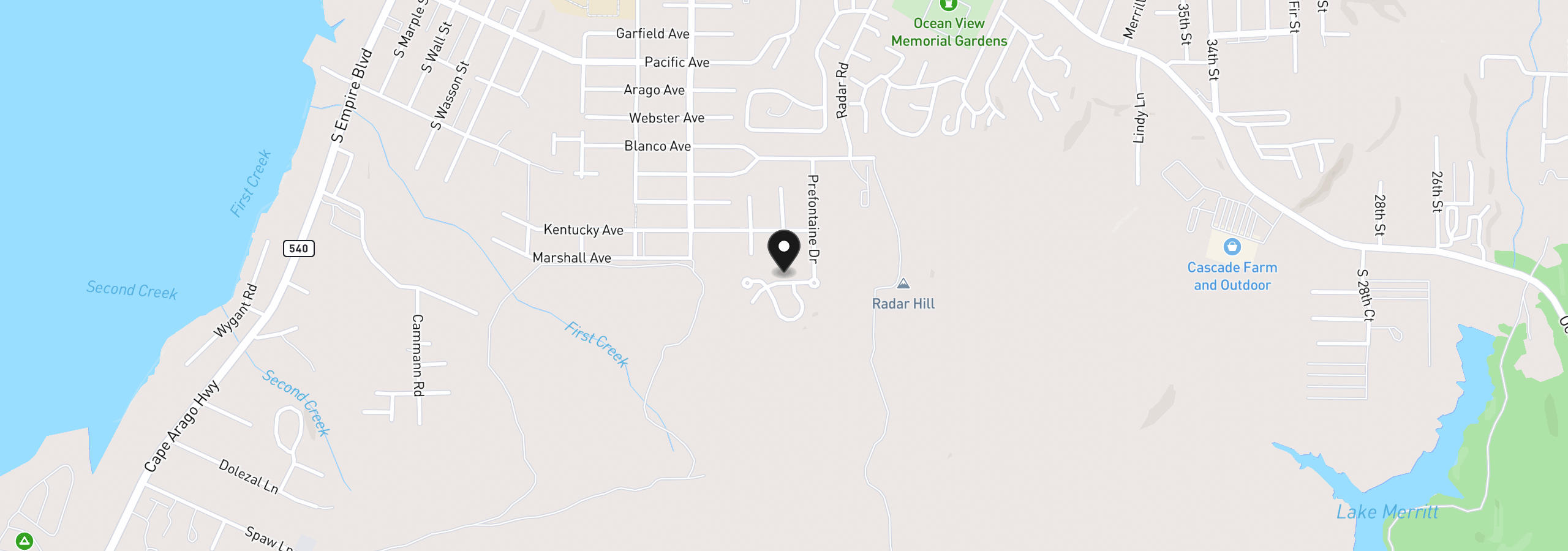 Map showing the location of 0 Nautical Ln, Coos Bay, OR 97420