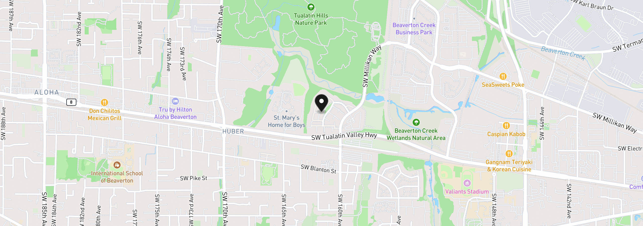 Map showing the location of 16161 SW Audubon St 104, Beaverton, OR 97003