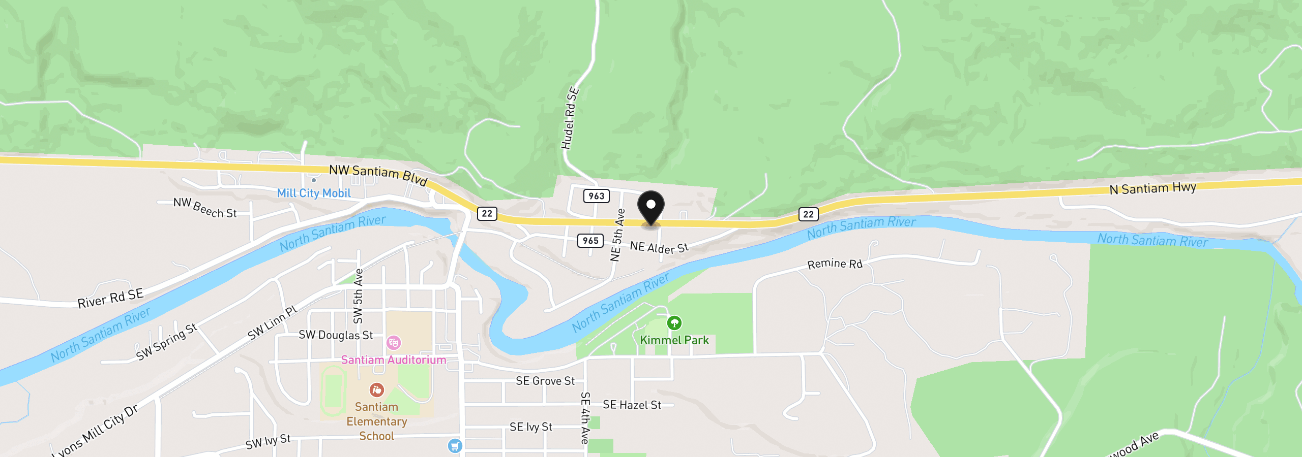 Map showing the location of 612 NE Santiam Blvd, Mill City, OR 97360