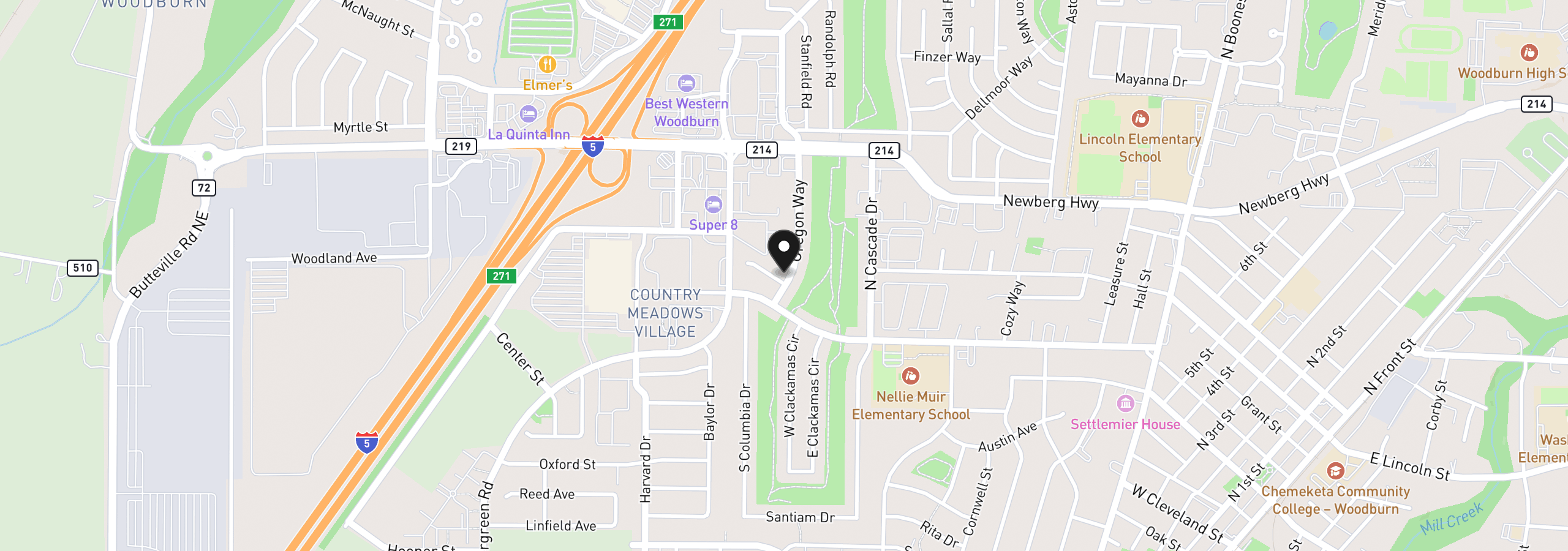 Map showing the location of 2207 Oregon Ct, Woodburn, OR 97071