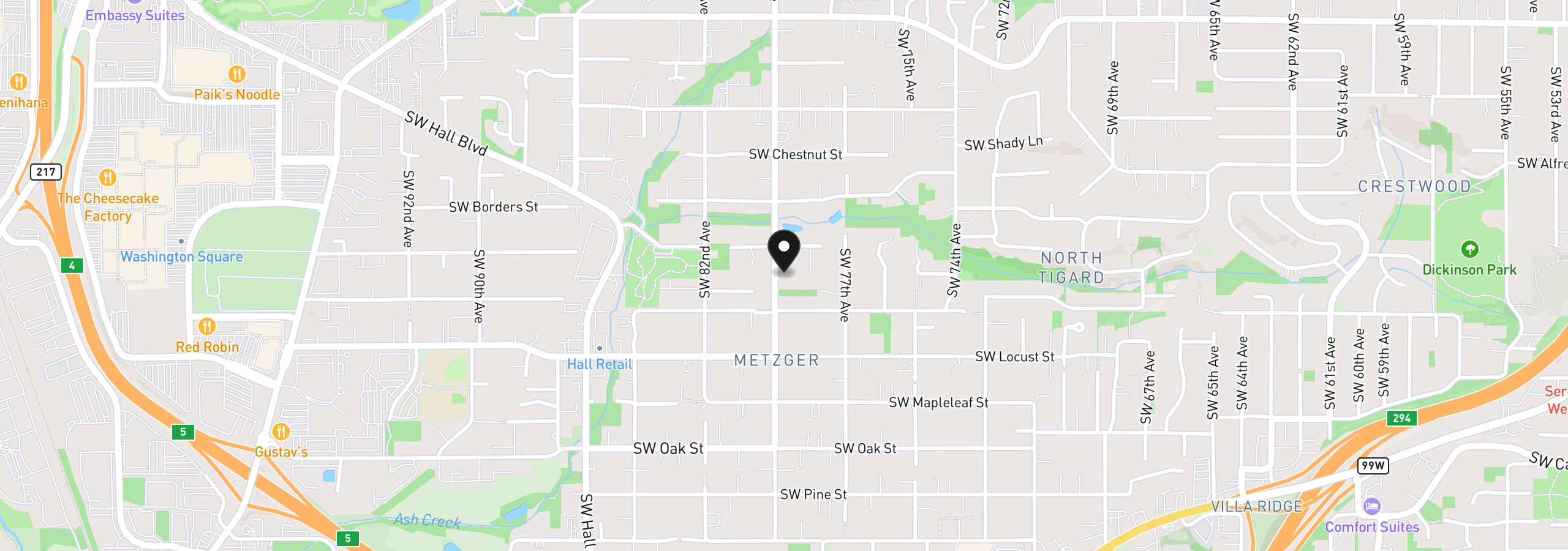 Map showing the location of 9880 SW 80th Ave, Portland, OR 97223