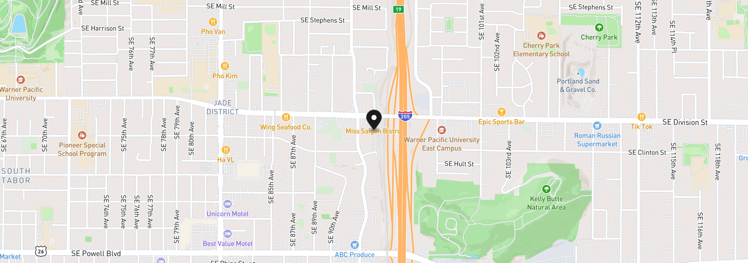 Map showing the location of 9257 SE Clinton St 402, Portland, OR 97266