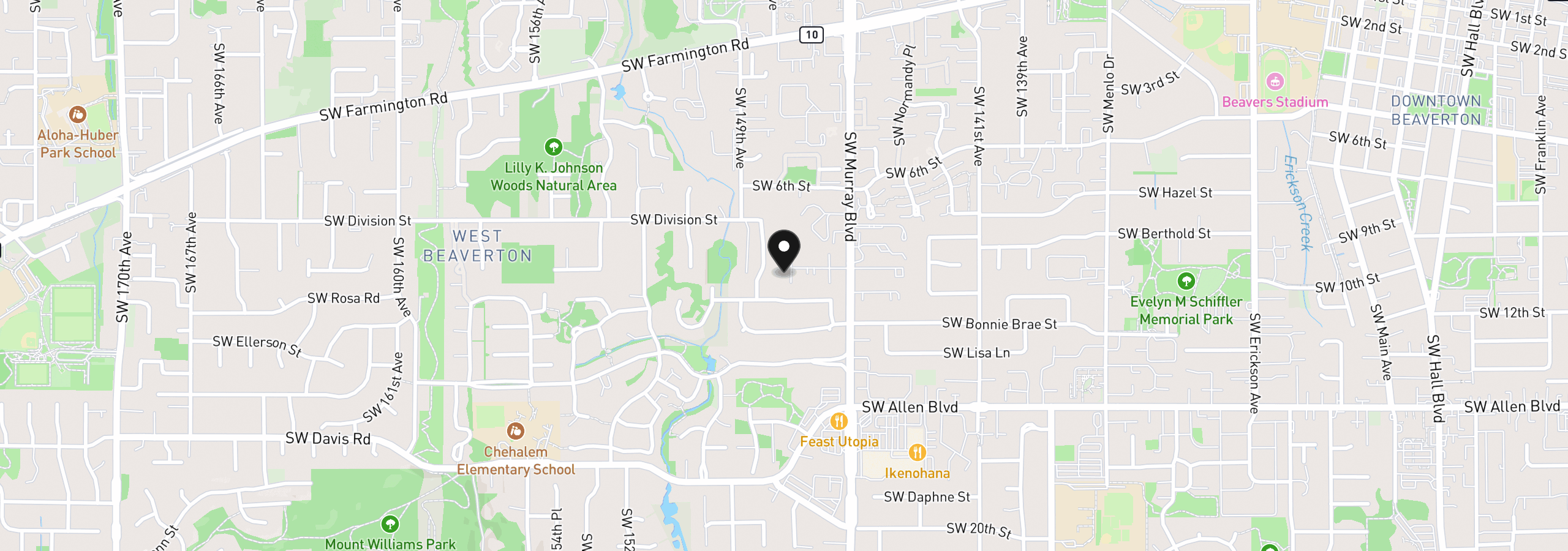 Map showing the location of 14720 SW Grayling Ln, Beaverton, OR 97007