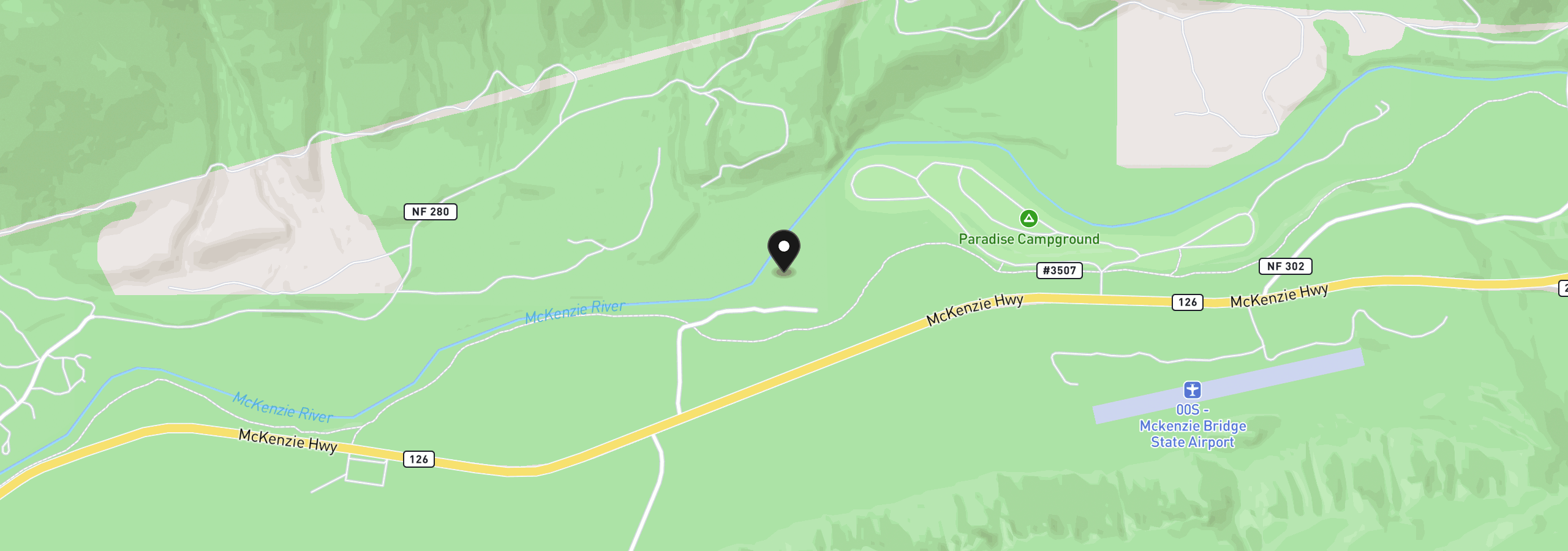 Map showing the location of 58025 Drury Ln, Blue River, OR 97413