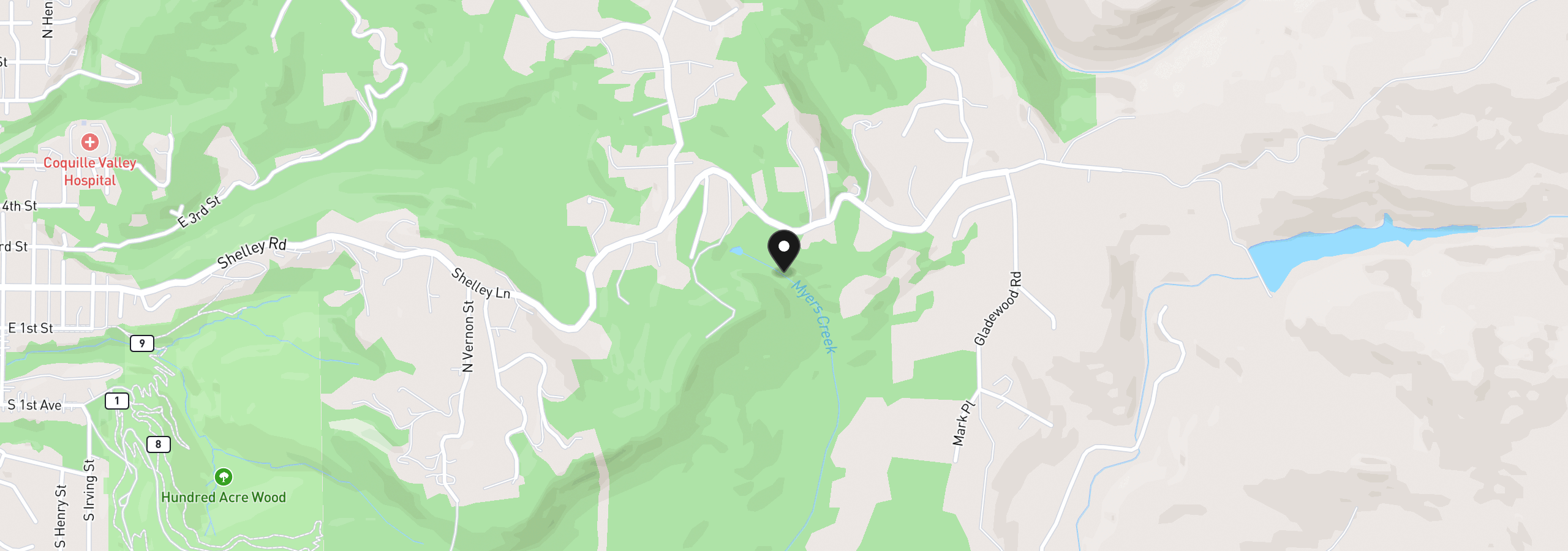 Map showing the location of 00 Shelley Rd, Coquille, OR 97423