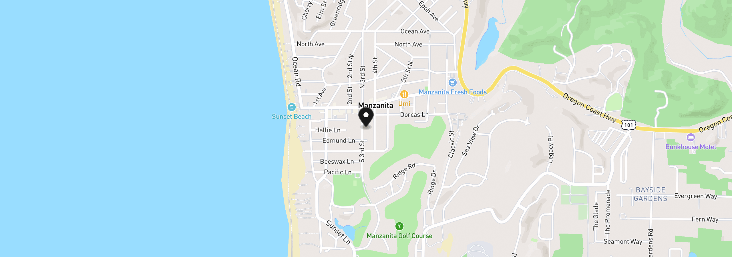 Map showing the location of 316 S 3rd St, Manzanita, OR 97130