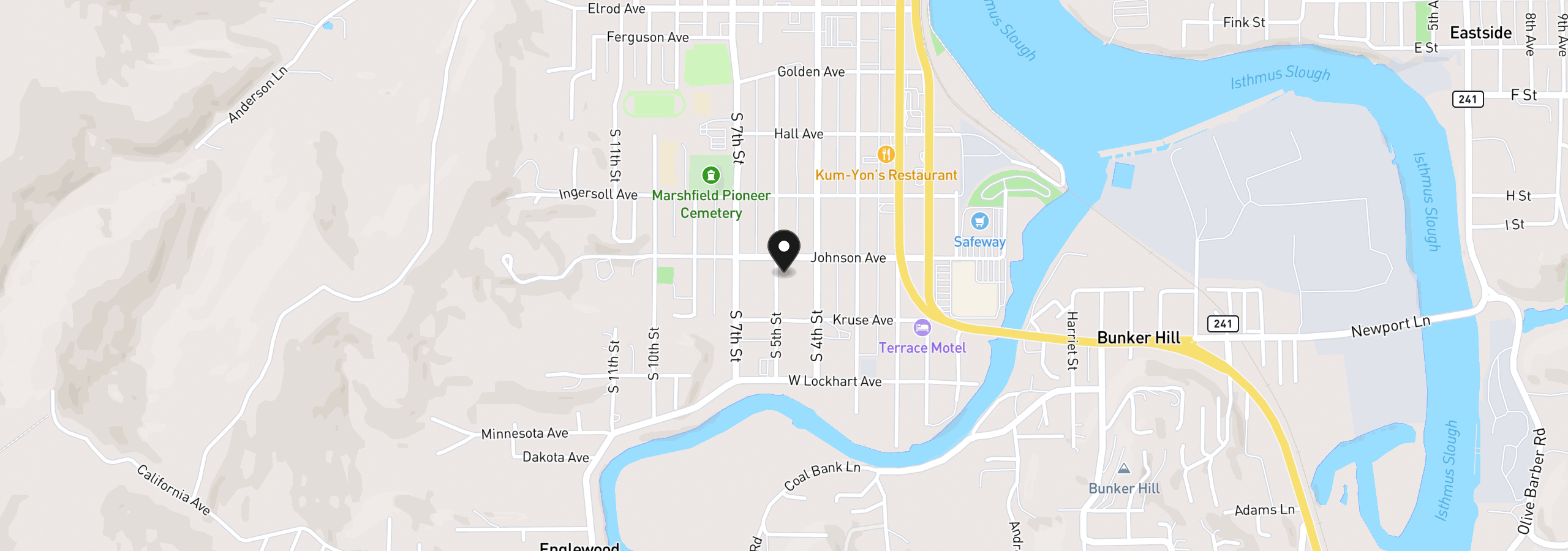 Map showing the location of 1024 S 5th St, Coos Bay, OR 97420