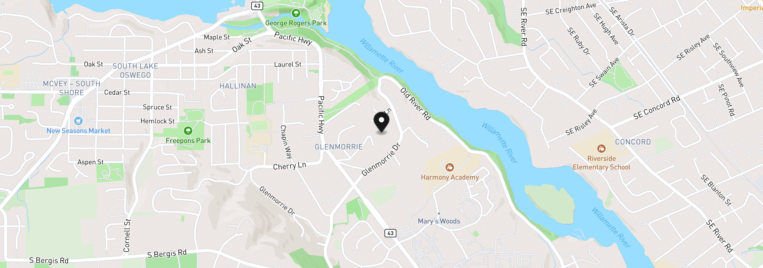 Map showing the location of 2147 Glenmorrie Ln, Lake Oswego, OR 97034