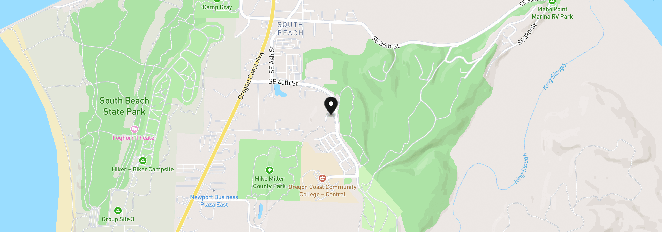 Map showing the location of 726 SE 42nd Pl, Newport, OR 97366