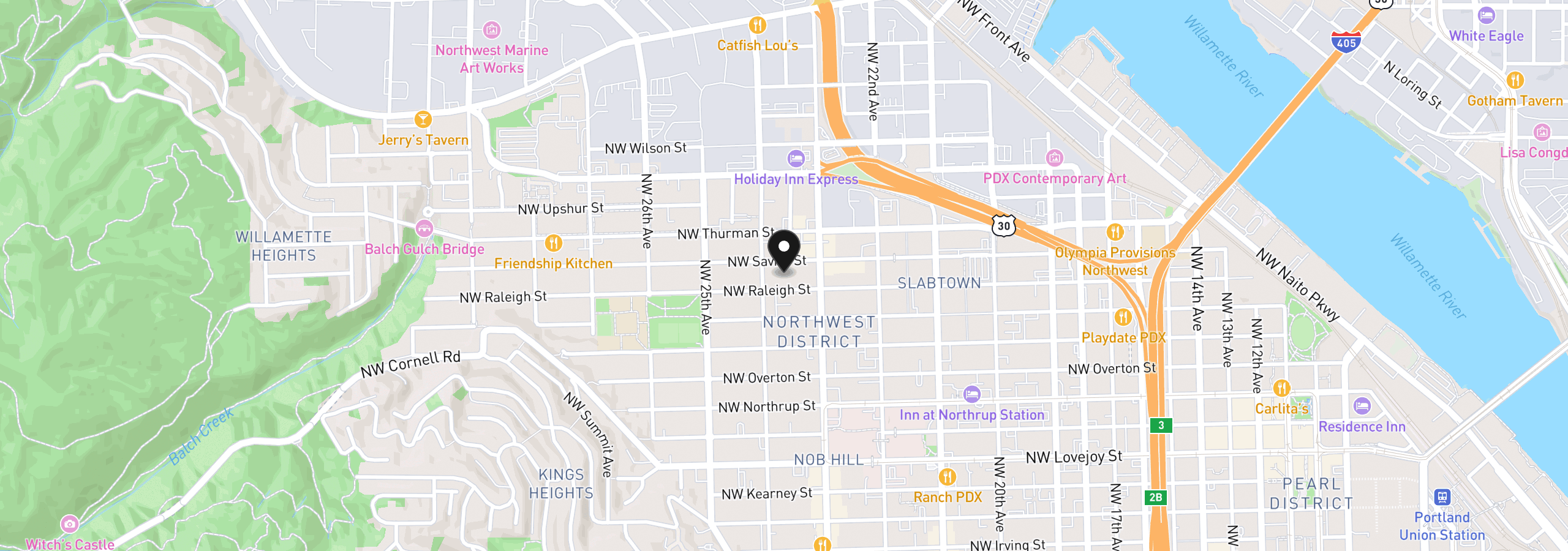 Map showing the location of 2350 NW Savier St 328, Portland, OR 97210