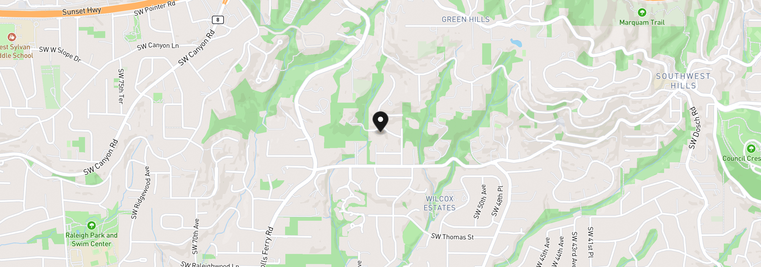 Map showing the location of 5702 SW Grover Ct, Portland, OR 97221
