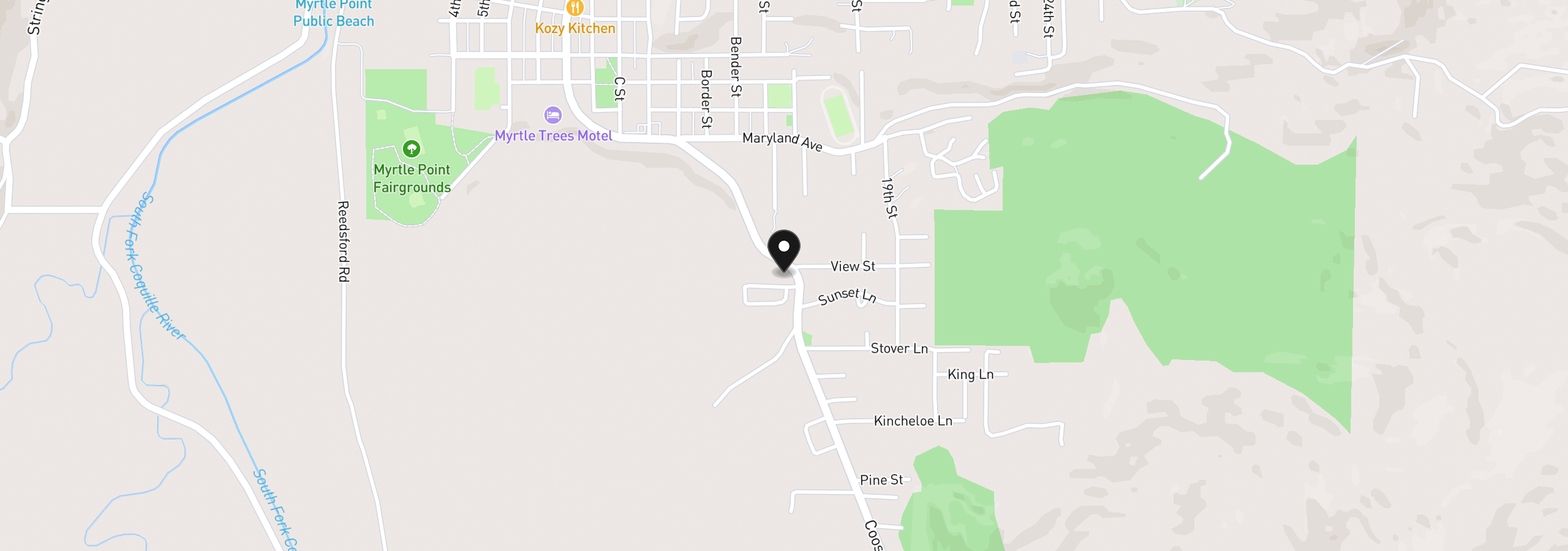 Map showing the location of Roseburg Rd 601, Myrtle Point, OR 97458