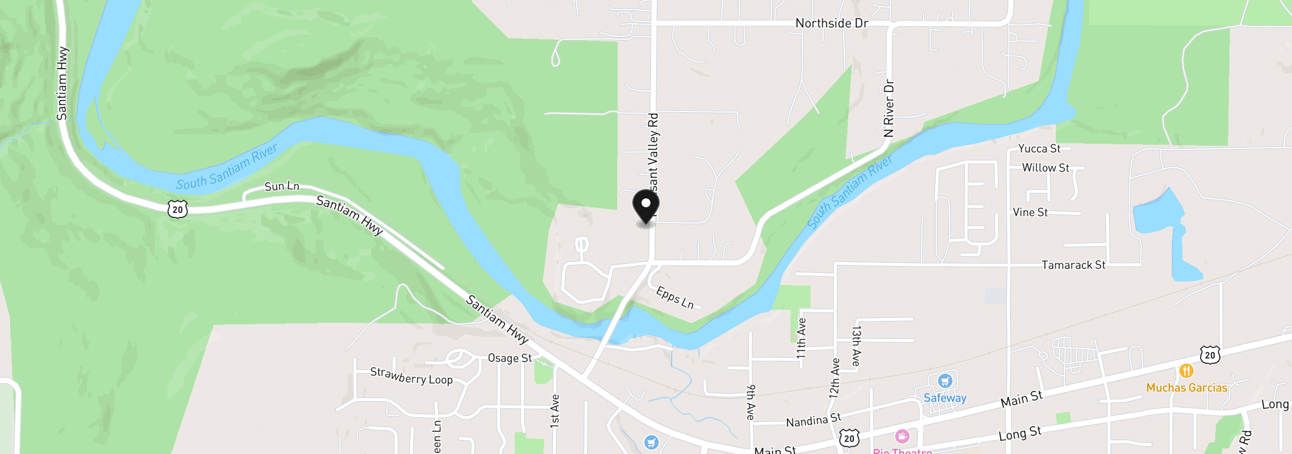 Map showing the location of 1037 Pleasant Valley Rd, Sweet Home, OR 97386
