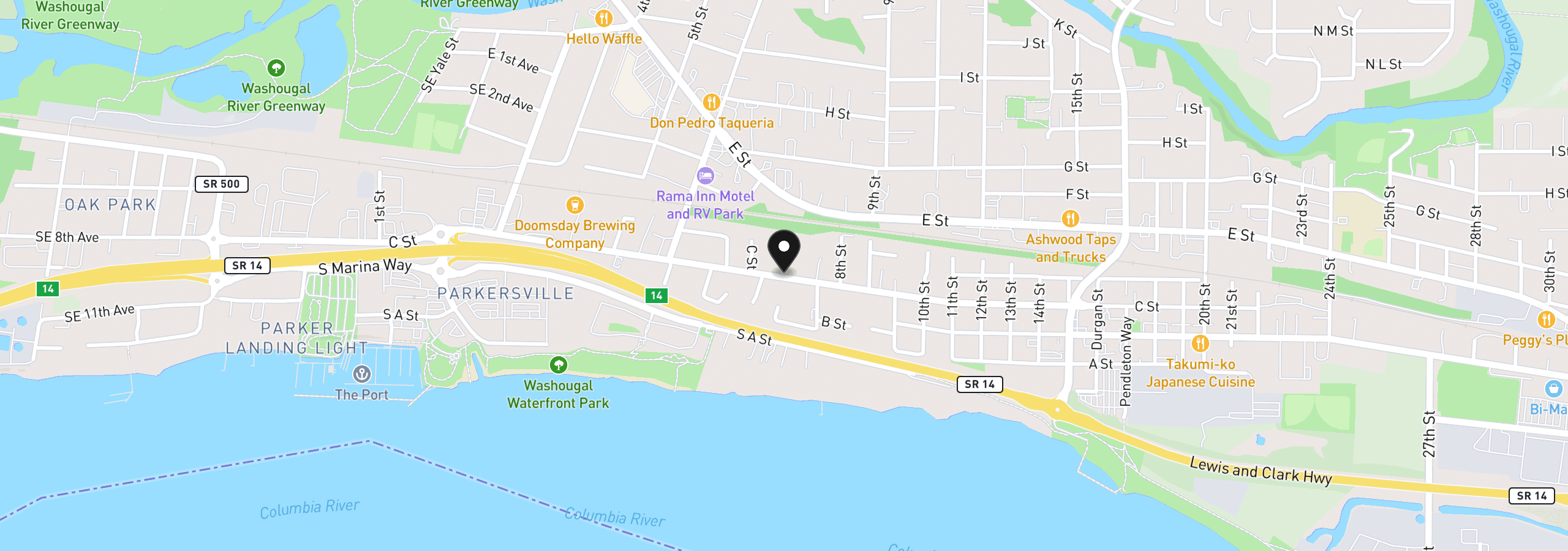 Map showing the location of 753 C St, Washougal, Wa 98671