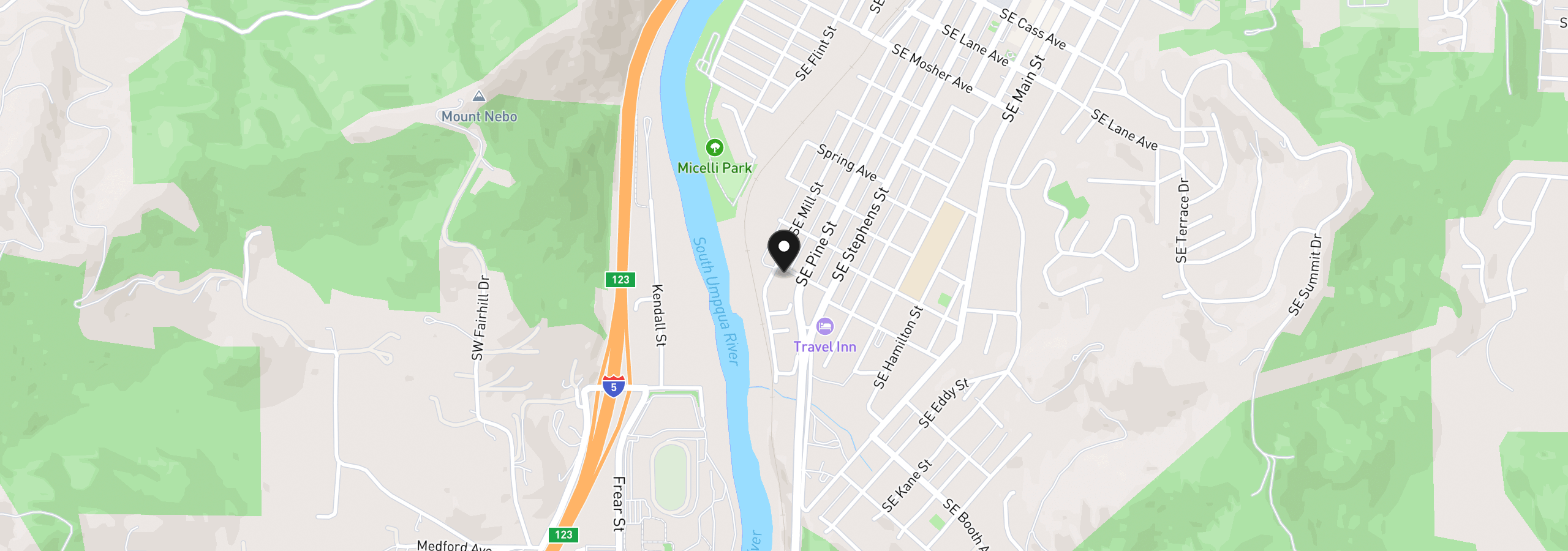 Map showing the location of 523 SE Rice Ave, Roseburg, OR 97470
