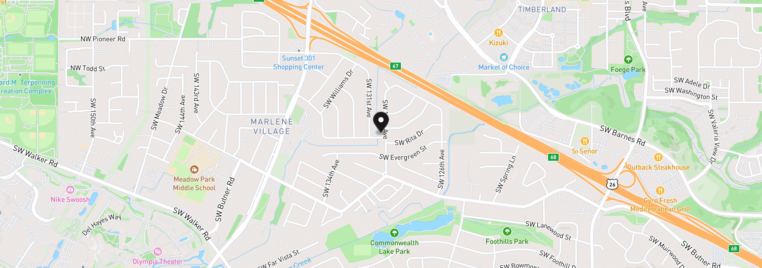 Map showing the location of 13035 SW Rita Dr, Beaverton, OR 97005