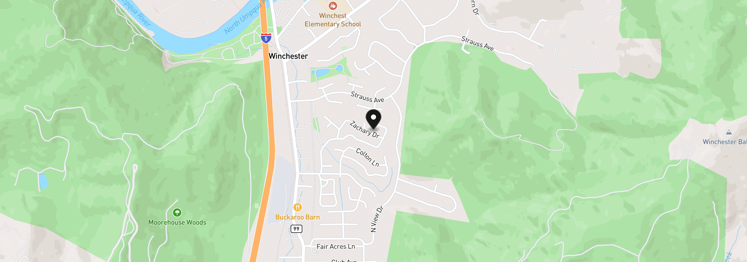 Map showing the location of 208 Zachary Dr, Roseburg, OR 97470