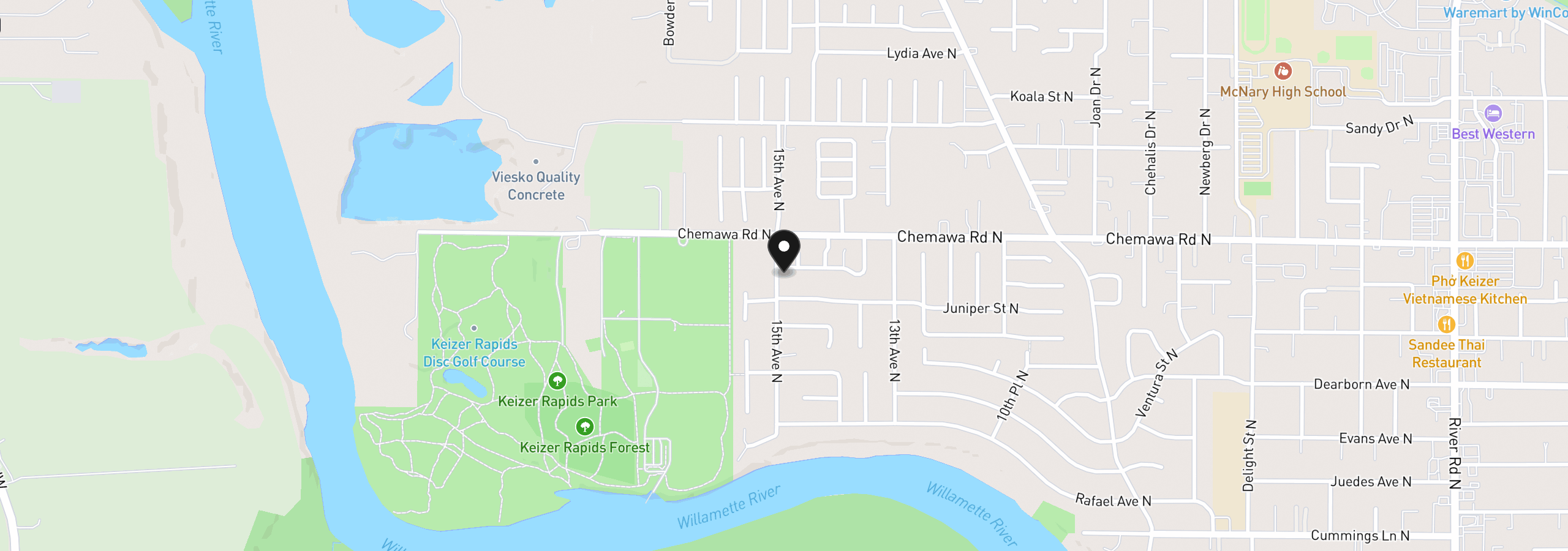 Map showing the location of 1498 Rushmore Ave, Keizer, OR 97303