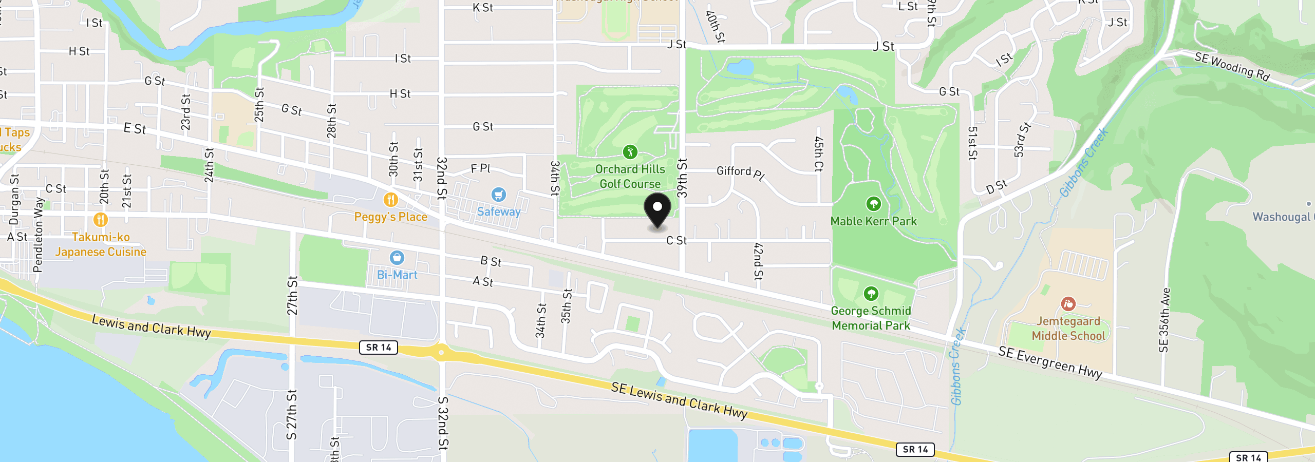 Map showing the location of 3801 C St, Washougal, Wa 98671