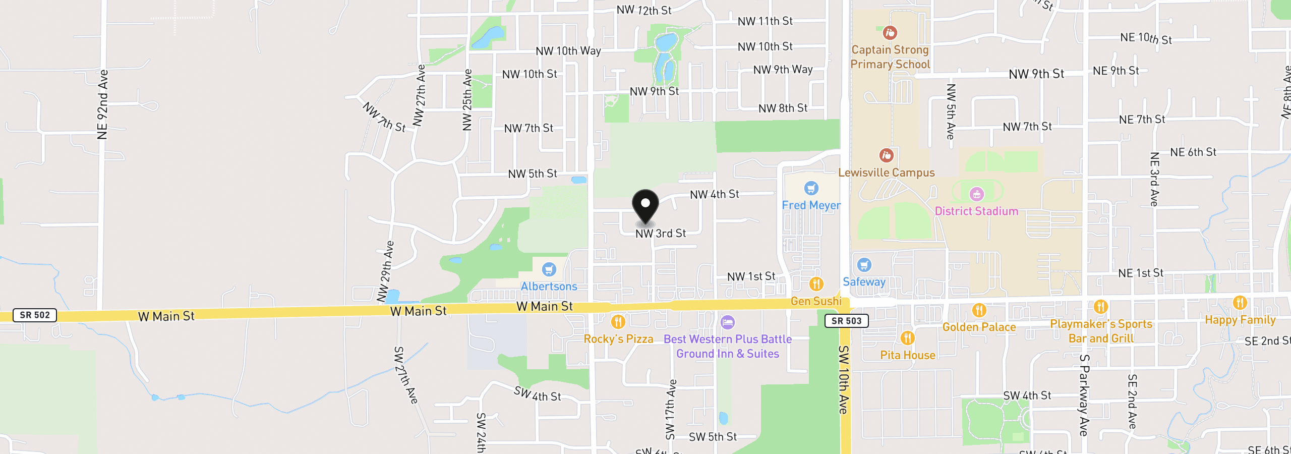 Map showing the location of 1802 NW 3rd St, Battle Ground, Wa 98604