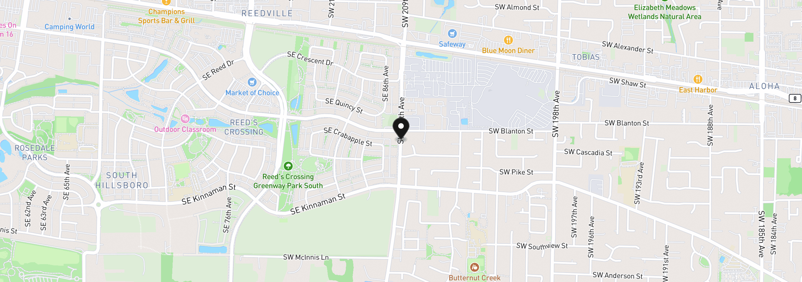 Map showing the location of 3627 SW 209th Ave, Hillsboro, OR 97123