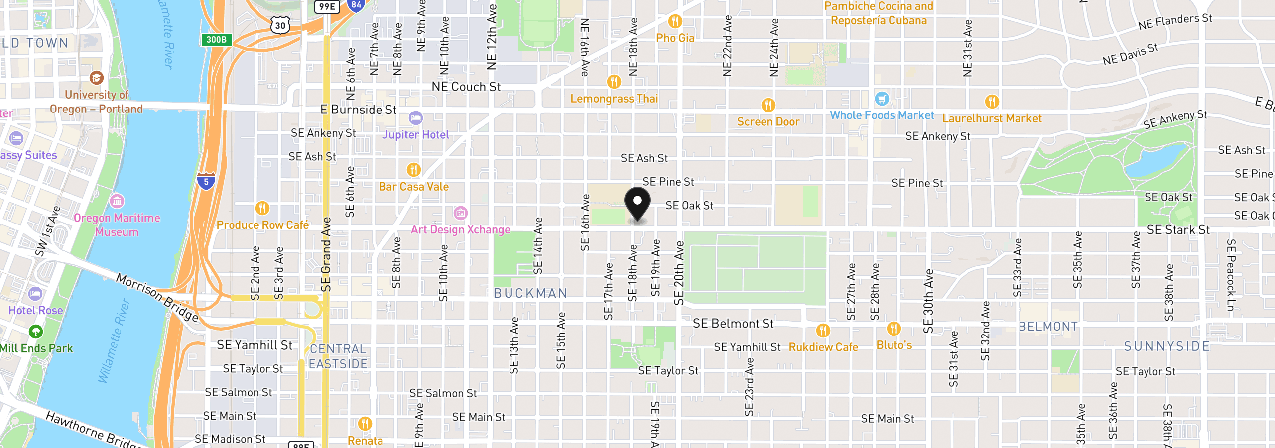 Map showing the location of 490 SE 18th Ave, Portland, OR 97214
