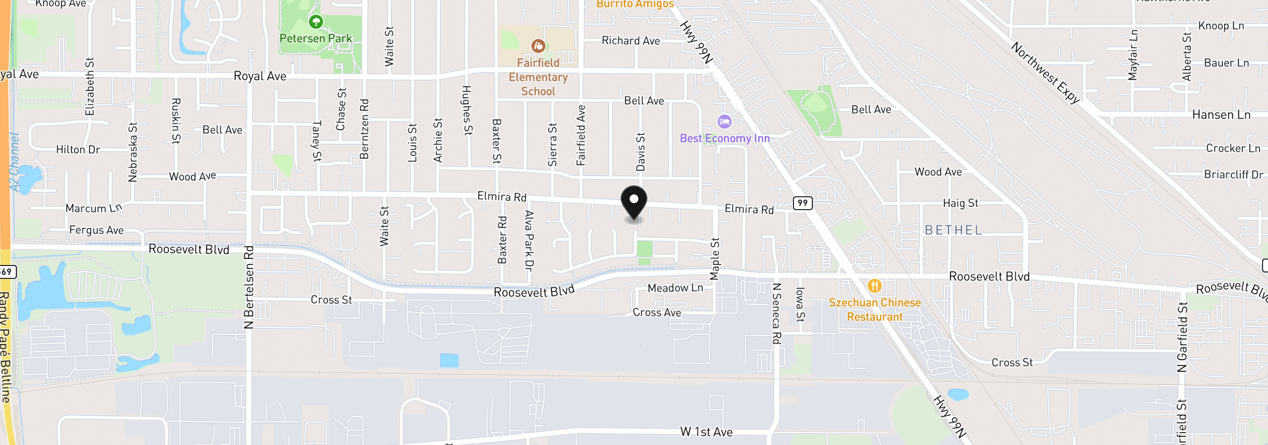 Map showing the location of Elmira Rd, Eugene, OR 97402