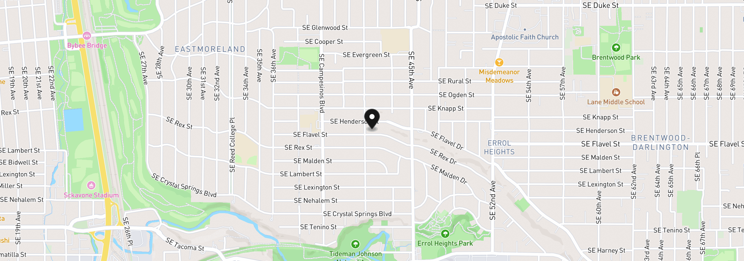 Map showing the location of 4209 SE Flavel St, Portland, OR 97206