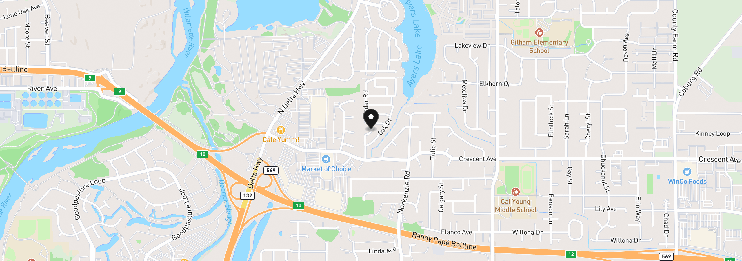 Map showing the location of 1475 Green Acres Rd 142, Eugene, OR 97408
