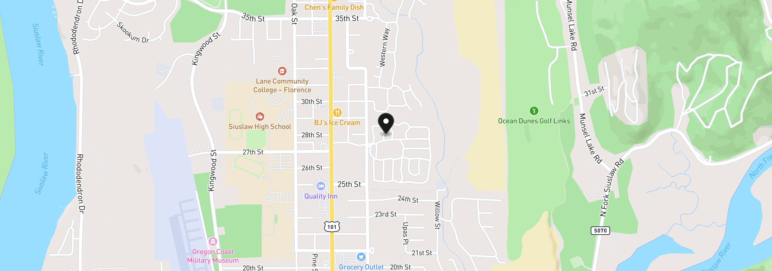 Map showing the location of 49 Easy St, Florence, OR 97439