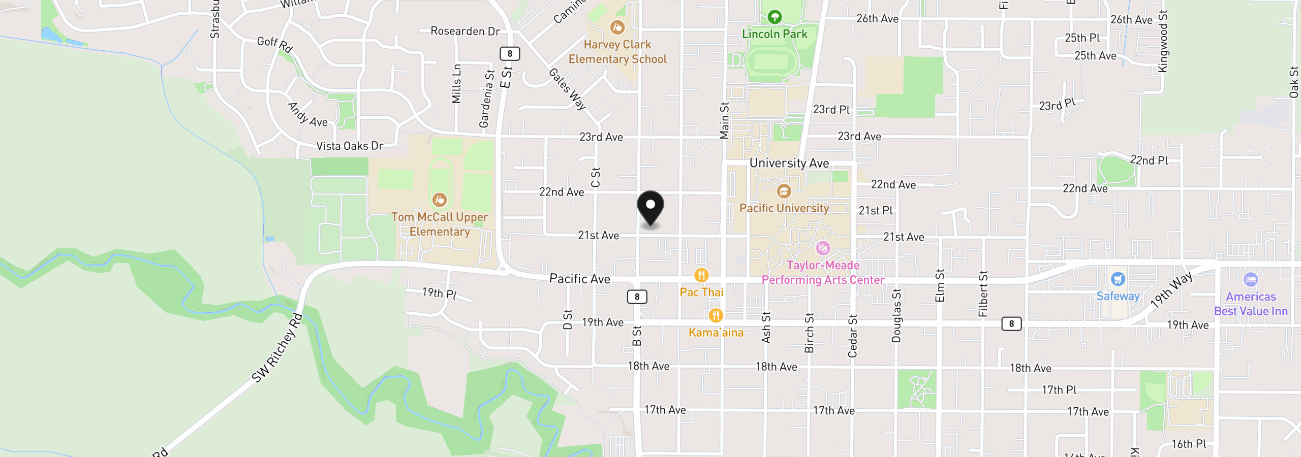 Map showing the location of 1811 21st Ave, Forest Grove, OR 97116