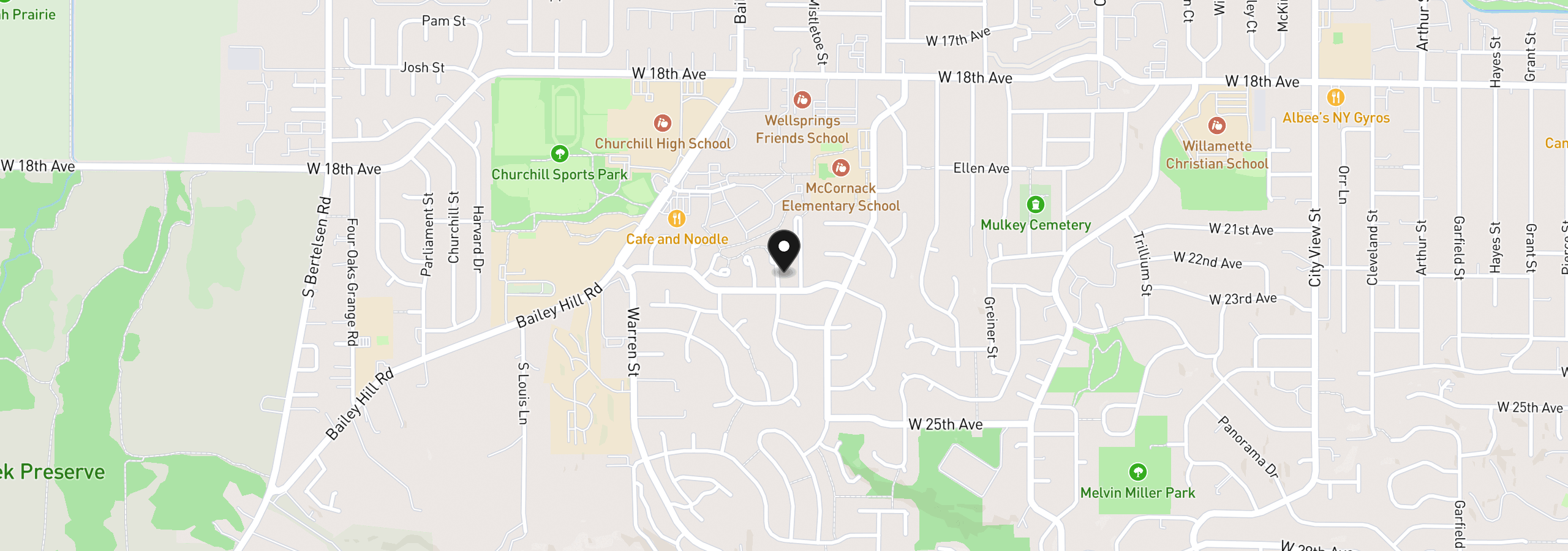 Map showing the location of 3709 Kevington Ave, Eugene, OR 97405