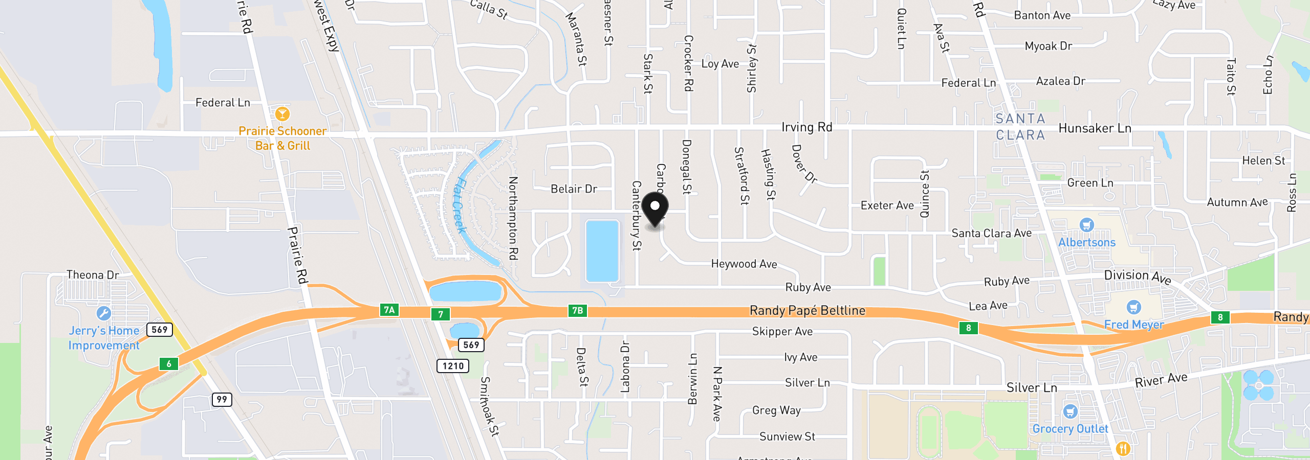 Map showing the location of 2456 Carbona St, Eugene, OR 97404