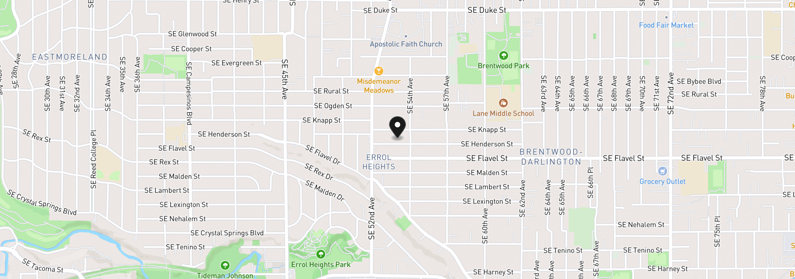 Map showing the location of 5321 SE Henderson St, Portland, OR 97206