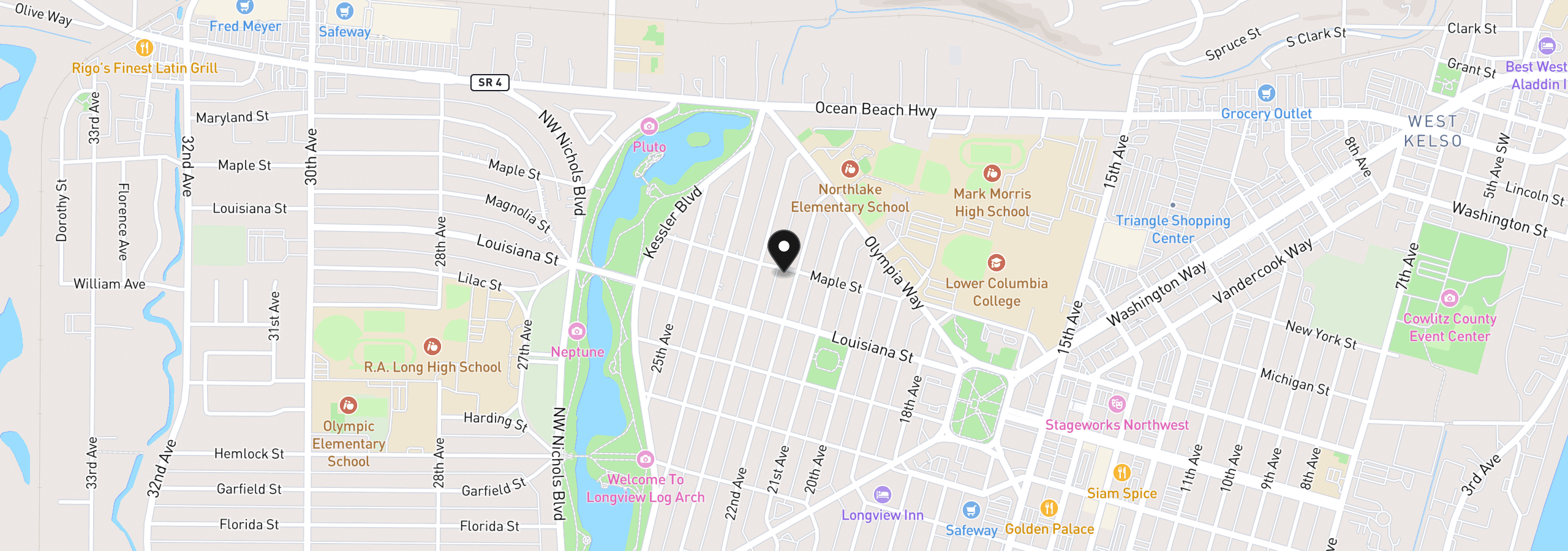 Map showing the location of 1539 22nd Ave, Longview, Wa 98632