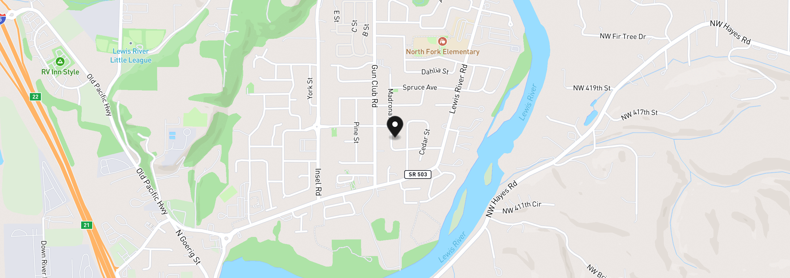 Map showing the location of 256 Madrona Ave, Woodland, Wa 98674