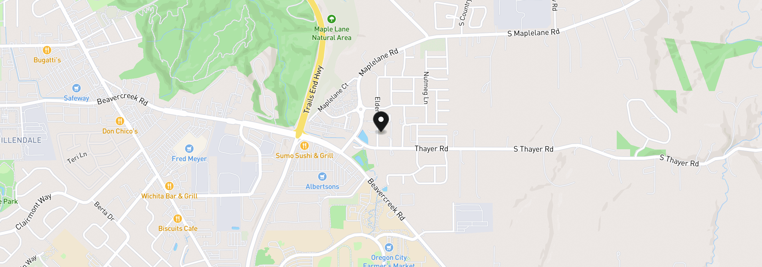 Map showing the location of 18912 Elder Rd, Oregon City, OR 97045
