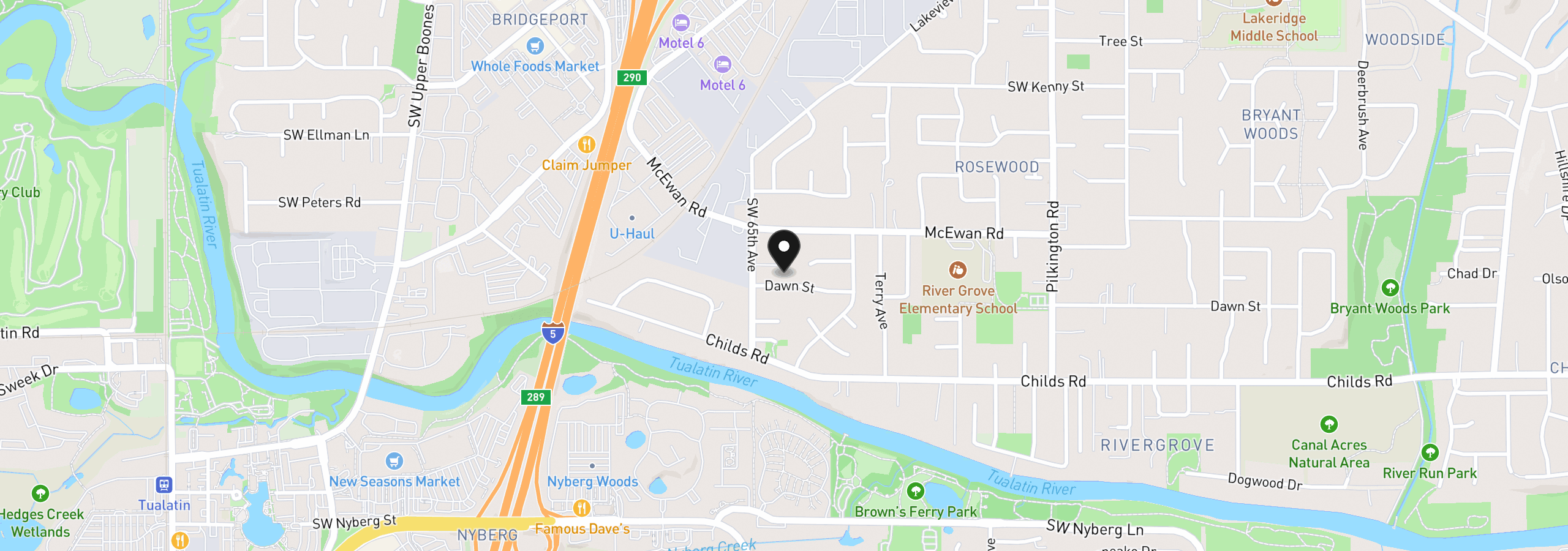 Map showing the location of 6375 SW Dawn St, Lake Oswego, OR 97035
